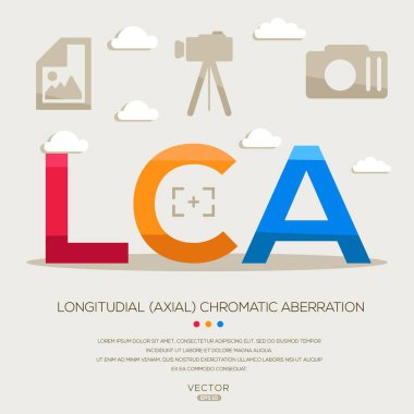 LCA_ longitudinal (axial) chromatic aberration, letters and icons, and vector illustration. clipart