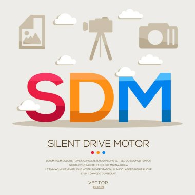 SDM _ Silent drive motoru, harfler ve simgeler ve vektör illüstrasyonu.