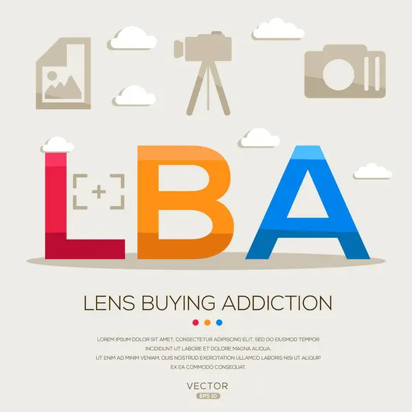 Stock vector LBA _ Lens buying addiction, letters and icons, and vector illustration.