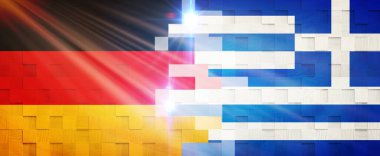 Bayrakların (Almanya ve Yunanistan) Yaratıcı Bayraklar Tasarımı, 3 boyutlu illüstrasyon.