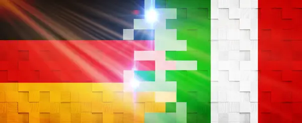 Almanya ve İtalya 'nın Yaratıcı Bayraklar Tasarımı, bayrak, 3D illüstrasyon.