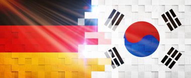 Almanya ve Güney Kore 'nin Yaratıcı Bayraklar Tasarımı, bayraklar, 3D illüstrasyon.