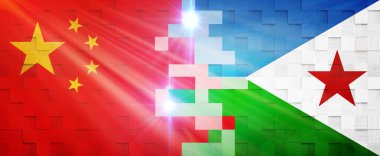 Creative Flags Design of (China and Djibouti) flags banner, 3D illustration. clipart