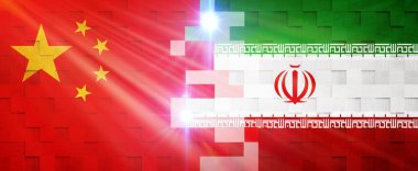 (Çin ve İran) bayraklarının yaratıcı bayrakları, 3D illüstrasyon.