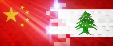 Yaratıcı Bayraklar Tasarımı (Çin ve Lübnan) bayrak, 3D illüstrasyon.