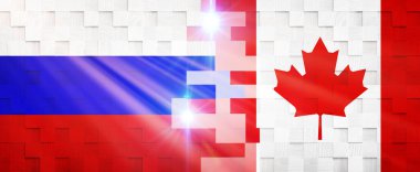Yaratıcı Bayraklar Tasarımı (Rusya ve Kanada) bayrak, 3D illüstrasyon.