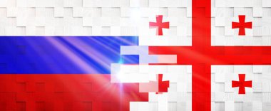 Rusya ve Gürcistan 'ın Yaratıcı Bayraklar Tasarımı, bayraklar, 3D illüstrasyon.