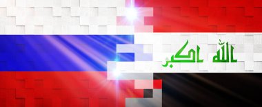 Bayrakların (Rusya ve Irak) Yaratıcı Bayraklar Tasarımı, 3 boyutlu illüstrasyon.