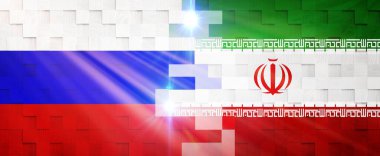 Rusya ve İran 'ın Yaratıcı Bayraklar Tasarımı, bayrak, 3D illüstrasyon.