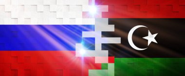 Rusya ve Libya 'nın Yaratıcı Bayraklar Tasarımı, bayrak, 3D illüstrasyon.
