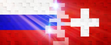 (Rusya ve İsviçre) bayraklarının yaratıcı bayrakları, 3D illüstrasyon.