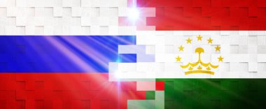 Rusya ve Tacikistan 'ın Yaratıcı Bayrakları Bayrak Tasarımı, 3D illüstrasyon.