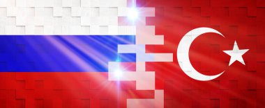 Bayrakların (Rusya ve Türkiye) Yaratıcı Bayraklar Tasarımı, 3 boyutlu illüstrasyon.