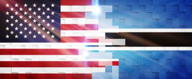 Yaratıcı Bayraklar Tasarımı (Amerika Birleşik Devletleri ve Botsvana) bayrak, 3D illüstrasyon.