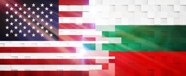 Yaratıcı Bayraklar Tasarımı (Amerika Birleşik Devletleri ve Bulgaristan) bayrak, 3D illüstrasyon.