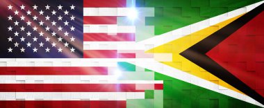 Creative Flags Design of (United states of America and Guyana) flags banner, 3D illustration. clipart