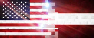 Yaratıcı Bayraklar Tasarımı (Amerika Birleşik Devletleri ve Letonya) bayrak, 3D illüstrasyon.