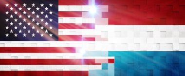Yaratıcı Bayraklar Tasarımı (Amerika Birleşik Devletleri ve Lüksemburg) flaması, 3D illüstrasyon.
