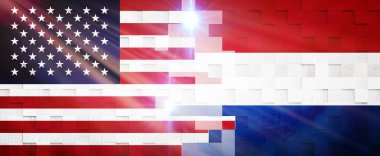 Yaratıcı Bayraklar Tasarımı (Amerika Birleşik Devletleri ve Hollanda) bayrak, 3D illüstrasyon.