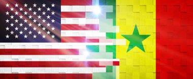 Yaratıcı Bayraklar Tasarımı (Amerika Birleşik Devletleri ve Senegal) bayrak, 3D illüstrasyon.