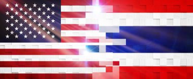 Yaratıcı Bayraklar Tasarımı (Amerika Birleşik Devletleri ve Tayland) bayrak, 3D illüstrasyon.