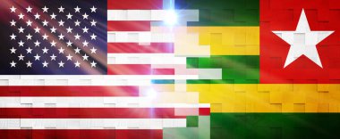 Yaratıcı Bayraklar Tasarımı (Amerika Birleşik Devletleri ve Togo) bayrak, 3D illüstrasyon.
