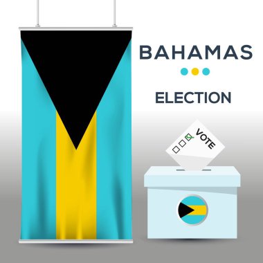 Bahamalar seçim arkaplanı oy sandığı, vektör illüstrasyonu.