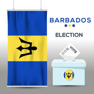 Oy sandığı, vektör illüstrasyonlu Barbados seçim arkaplanı.