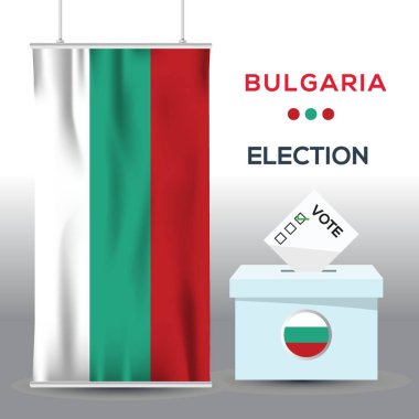 Bulgaristan seçim arkaplanı oy sandığı ve vektör illüstrasyonuyla.