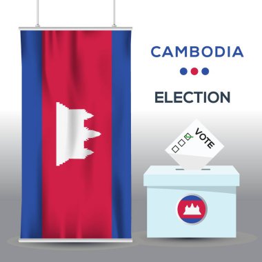 Kamboçya seçim arkaplanı oy sandığı, vektör illüstrasyonu.
