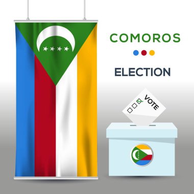 Komoros seçim arkaplanı oy sandığı, vektör illüstrasyonu.