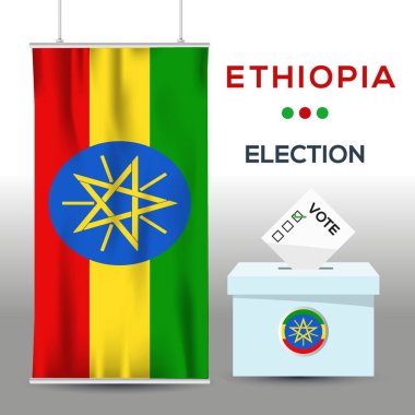 Etiyopya seçim arkaplanı oy sandığı, vektör illüstrasyonu.