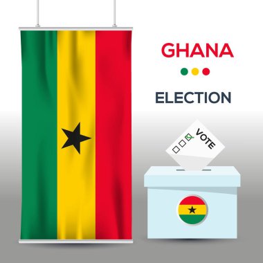 Gana seçim arkaplanı oy sandığı, vektör illüstrasyonu.