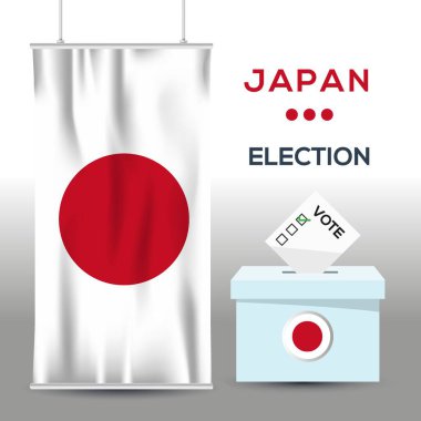 Japonya seçim arkaplanı oy sandığı, vektör illüstrasyonu.