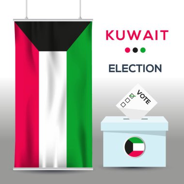 Seçim arkaplanı oy sandığı, vektör illüstrasyonlu Kuveyt bayrağı.