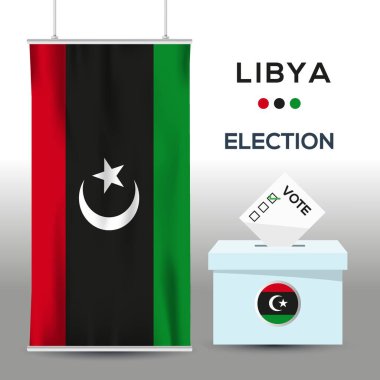Oy sandığı ve vektör illüstrasyonlu Libya seçim bayrağı geçmişi.