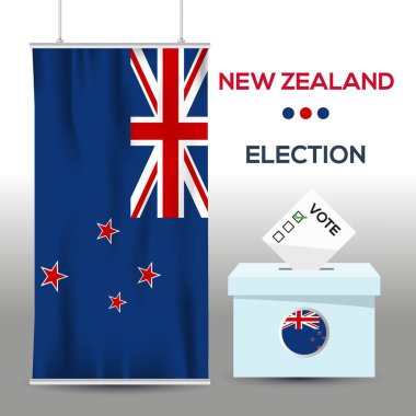 Yeni Zelanda seçim arkaplanı oy sandığı, vektör illüstrasyonu.