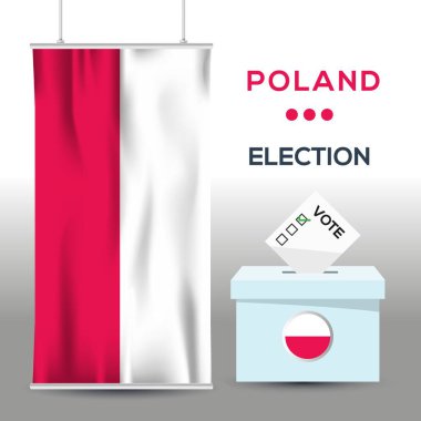 Polonya seçim arkaplanı oy sandığı, vektör illüstrasyonu.