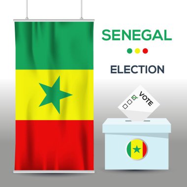 Senegal seçim arkaplanı oy sandığı, vektör illüstrasyonu.