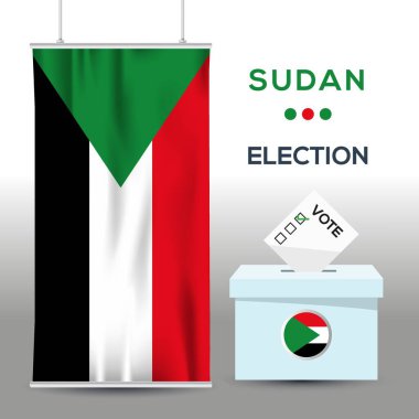 Sudan seçim arkaplanı oy sandığı, vektör illüstrasyonu.