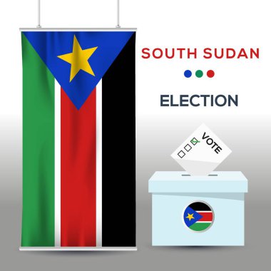 Güney Sudan seçim arkaplanı oy sandığı, vektör illüstrasyonu.