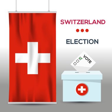İsviçre seçim arkaplanı oy sandığı, vektör illüstrasyonu.