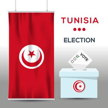 Tunus seçim arkaplanı oy sandığı, vektör illüstrasyonu.