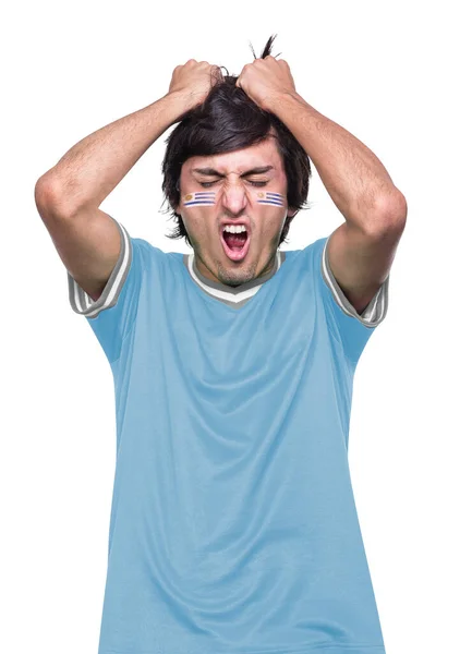 Joven Fanático Del Fútbol Deportivo Con Camiseta Azul Uruguay Frustrado —  Fotos de Stock