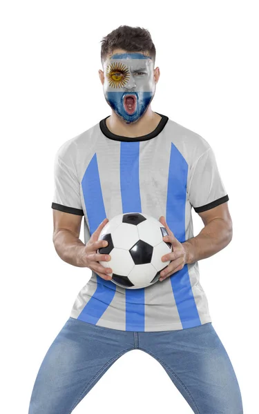 Fotboll Fläkt Man Med Tröja Och Ansikte Målade Med Flaggan — Stockfoto