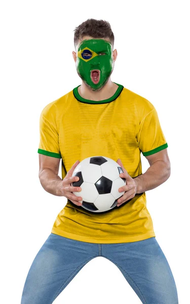 Fußball Fan Mann Mit Trikot Und Geschminktem Gesicht Mit Der — Stockfoto