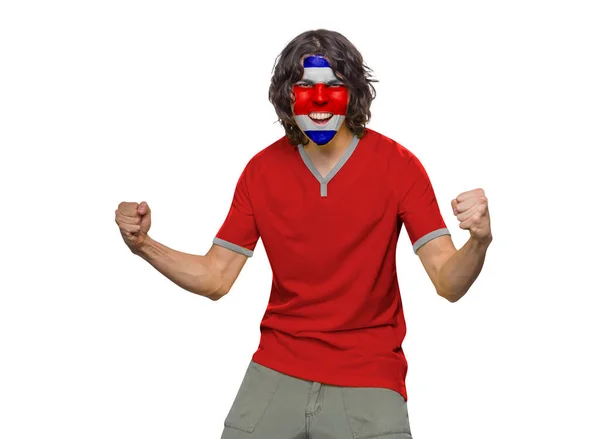 Homem Futebol Com Camisa Rosto Pintado Com Bandeira Equipe Costa — Fotografia de Stock
