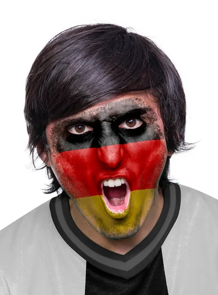 Fußball Fan Mann Mit Trikot Und Bemaltem Gesicht Mit Der — Stockfoto