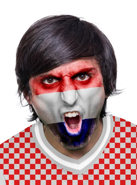 Homem Futebol Com Camisa Rosto Pintado Com Bandeira Equipe Croácia — Fotografia de Stock