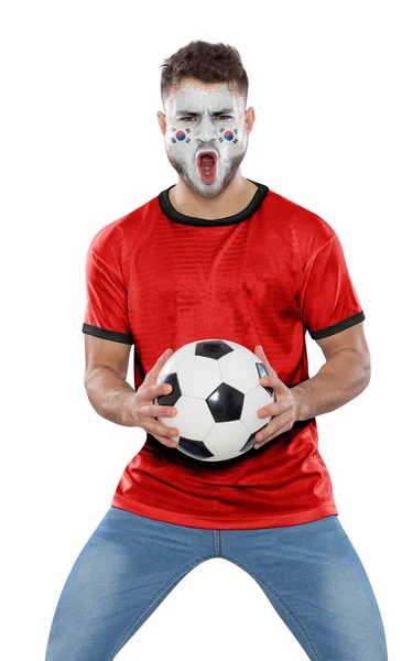 Soccer Fan Man Jersey Face Painted Flag Korea Republic Team — Stock Photo, Image